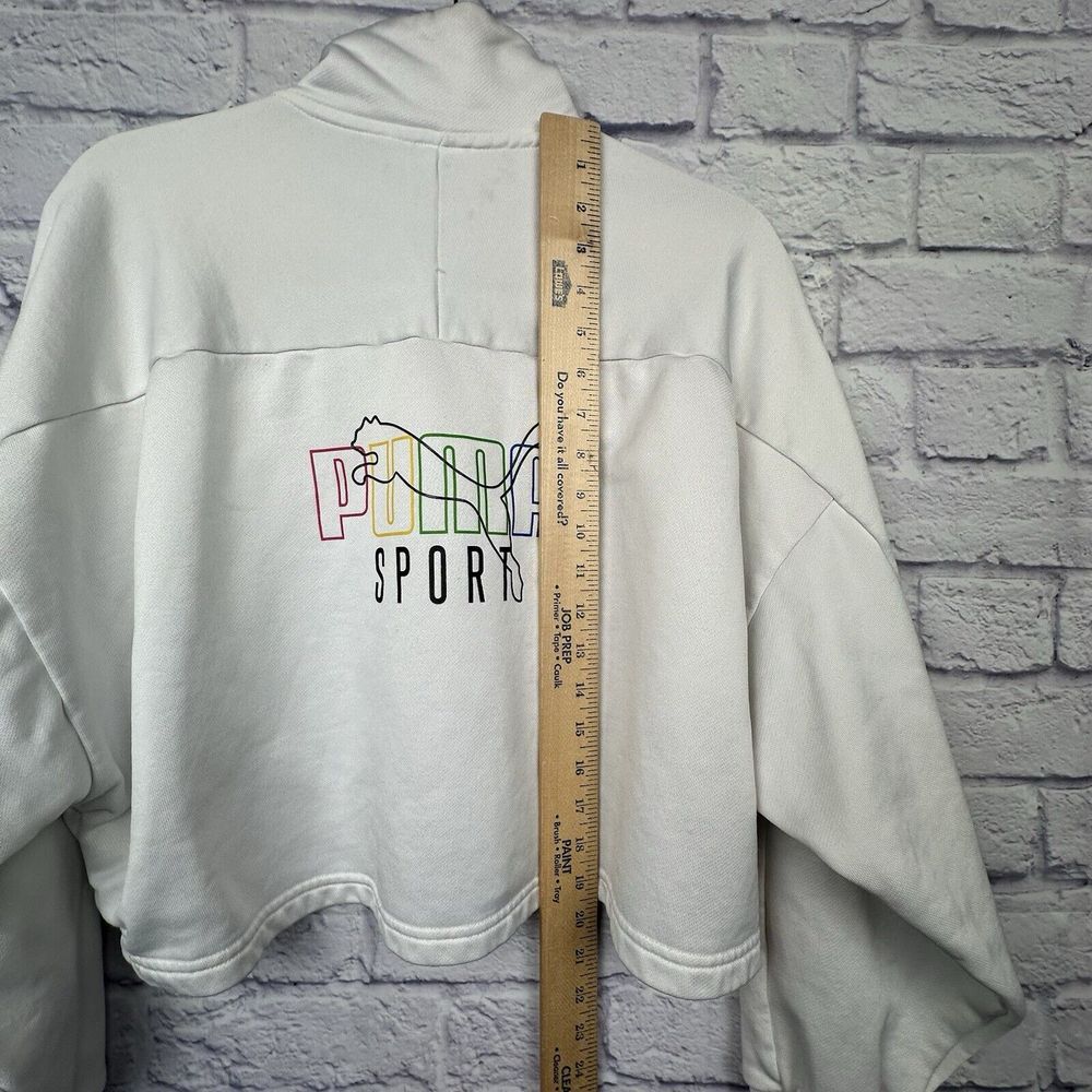 Puma‎ Sport Sweatshirt Womens XL White Cropped Spellout Stand Collar 1/4 Zip Y2K - Picture 9 of 12
